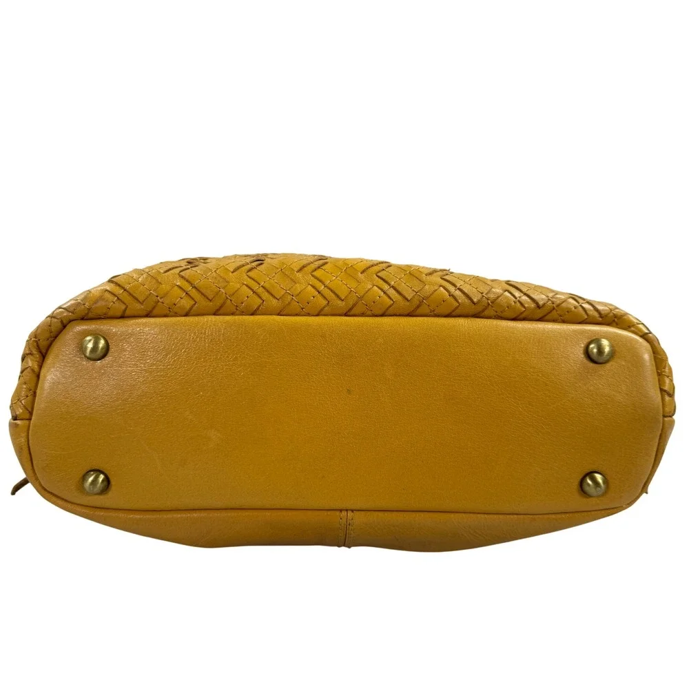 Patricia Nash Maissana Hobo Mustard Yellow Braided Stitch Leather Bag‎